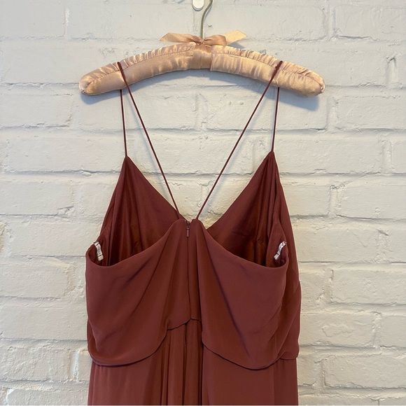 Jenny Yoo Inesse Thin Strap V Neck Long Chiffon Gown Cinnamon Rose - Picture 11 of 11